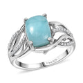 Premium Larimar, White Zircon Ring in Rhodium Over Sterling Silver (Size 10.0) 2.90 ctw - Sticky add to cart bar