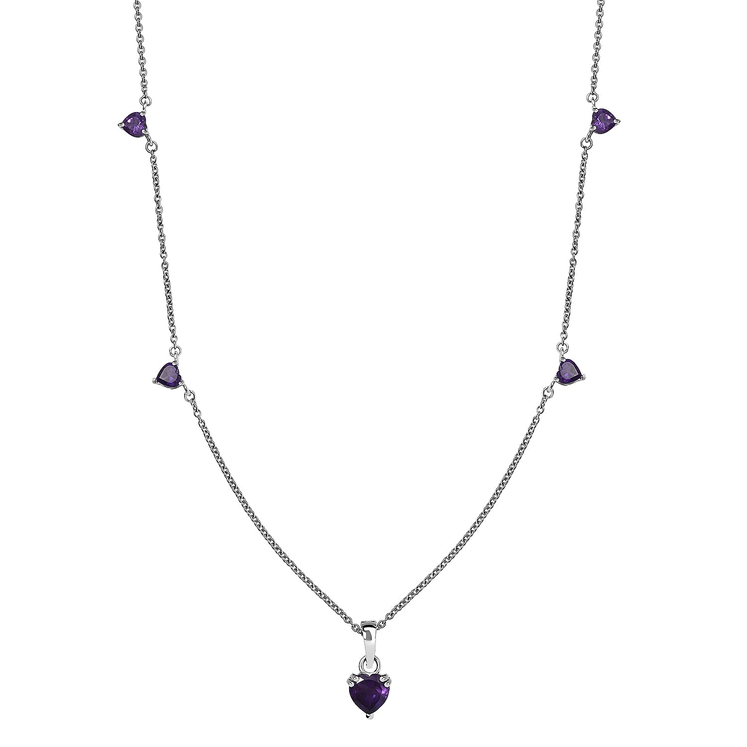 D'Joy African Amethyst 3.25 ctw Heart Necklace in Rhodium Over Sterling Silver 18 Inches