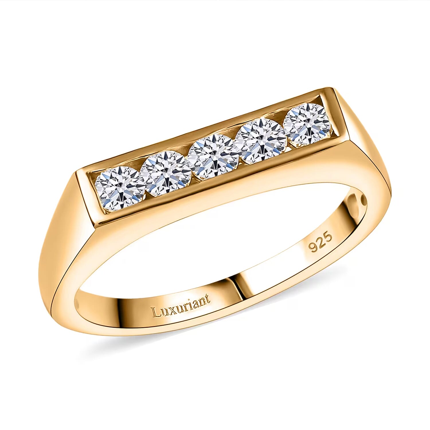Luxuriant Lab Grown Diamond G-H SI 0.50 ctw Men's Ring in 18K Vermeil Yellow Gold Over Sterling Silver