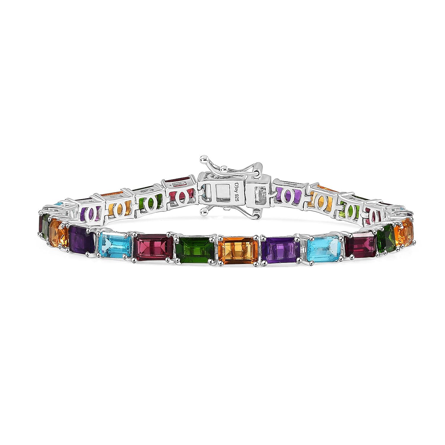 D'Joy Multi Gemstone 16.30 ctw Rainbow Bracelet in Rhodium Over Sterling Silver (6.50 In)