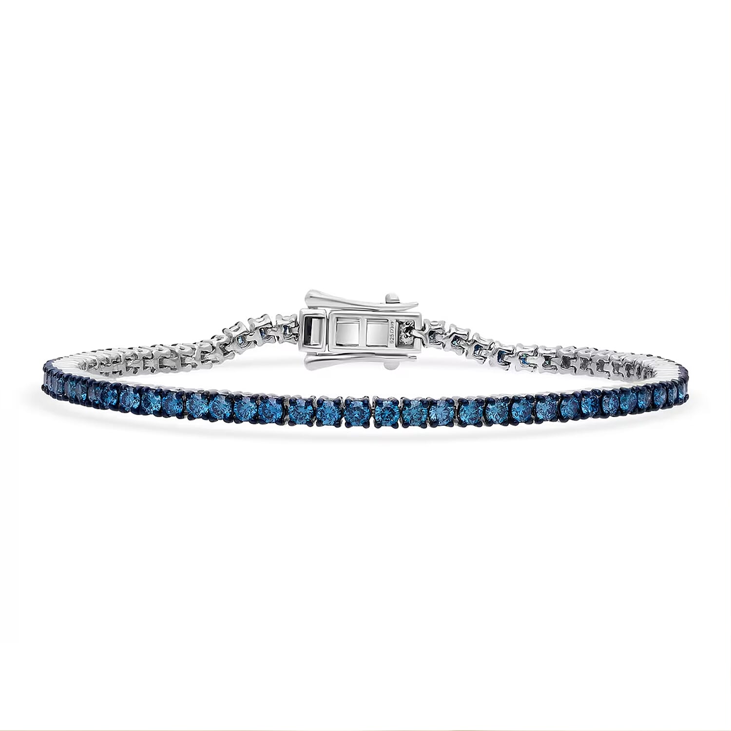 Luxuriant Lab Grown Blue Diamond SI 3.00 ctw Bracelet in Rhodium Over Sterling Silver (6.50 In)
