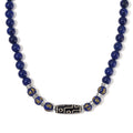 Nine Eyed Agate Dzi Beads and Lapis Lazuli 305 ctw Necklace 18-20 Inches in Silvertone - Sticky add to cart bar