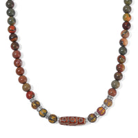 Nine Eyed Agate Dzi Beads and Picasso Jasper 305 ctw Necklace 18-20 Inches in Silvertone
