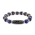 Nine Eyed Agate Dzi Beads and Lapis Lazuli 135 ctw Feng Shui Beaded Stretch Bracelet in Silvertone - Sticky add to cart bar