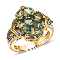 Premium Malagasy Pine Apatite, White Zircon Ring in 18K Vermeil YG Over Sterling Silver (Size 10.0) 4.50 ctw