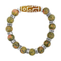 Nine Eyed Agate Dzi Beads and Unakite Beaded 135 ctw Stretch Bracelet - Sticky add to cart bar
