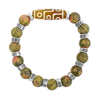 Nine Eyed Agate Dzi Beads and Unakite Beaded 135 ctw Stretch Bracelet