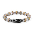 Nine Eyed Agate Dzi Beads and Dalmation Jasper 135 ctw Feng Shui Beaded Stretch Bracelet in Silvertone - Sticky add to cart bar