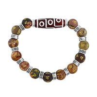 Nine Eyed Agate Dzi Beads and Picasso Jasper 135 ctw Beaded Stretch Bracelet