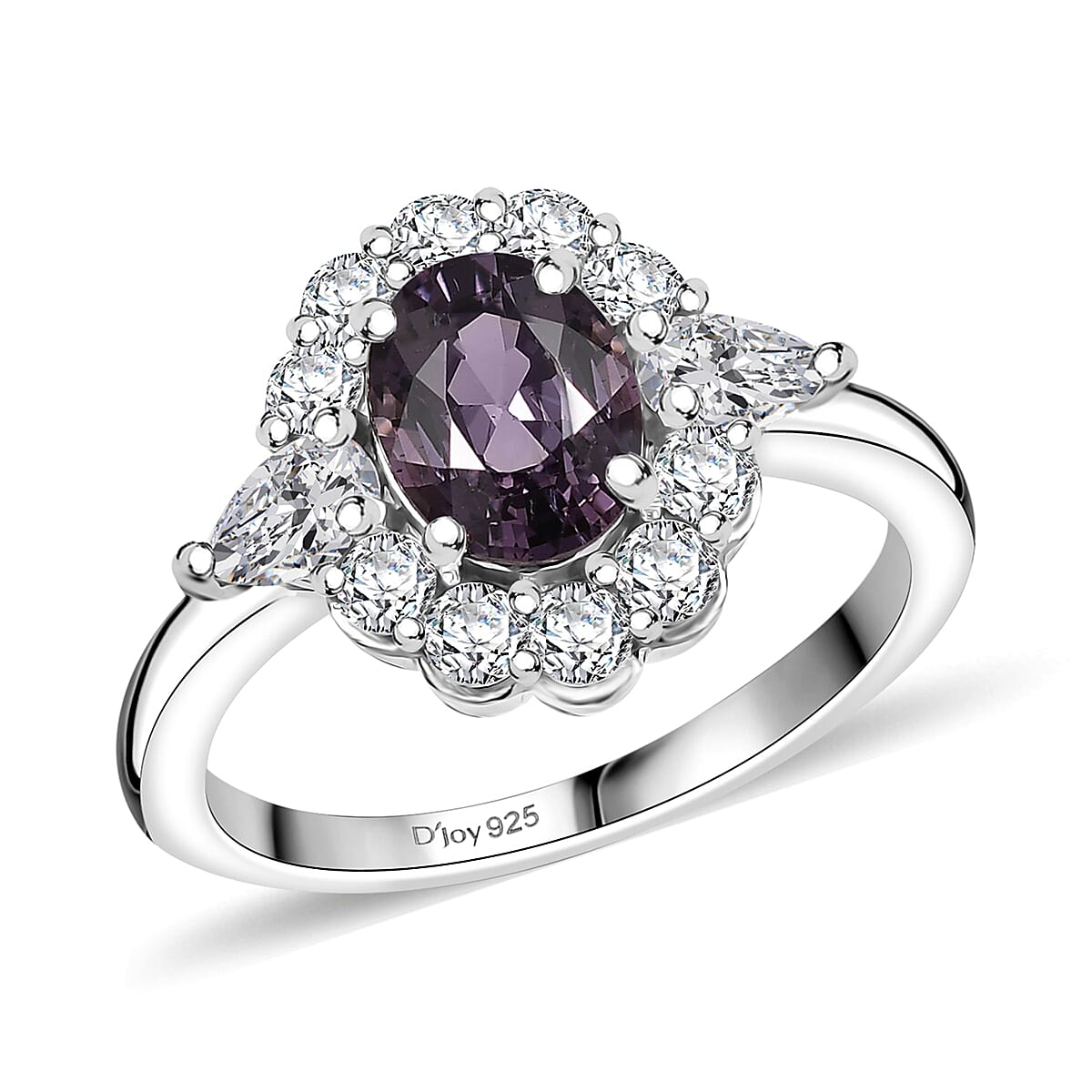 Premium Tanzanian Lavender Spinel, Moissanite Ring in Rhodium Over Sterling Silver (Size 10.0) 2.20 ctw