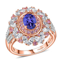 AAA Tanzanite and Multi Gemstone 3.50 ctw Ring in 18K Vermeil Rose Gold Over Sterling Silver