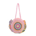 Pink Woven Bohemian Circle Pattern Paper Straw Tote Bag - Sticky add to cart bar