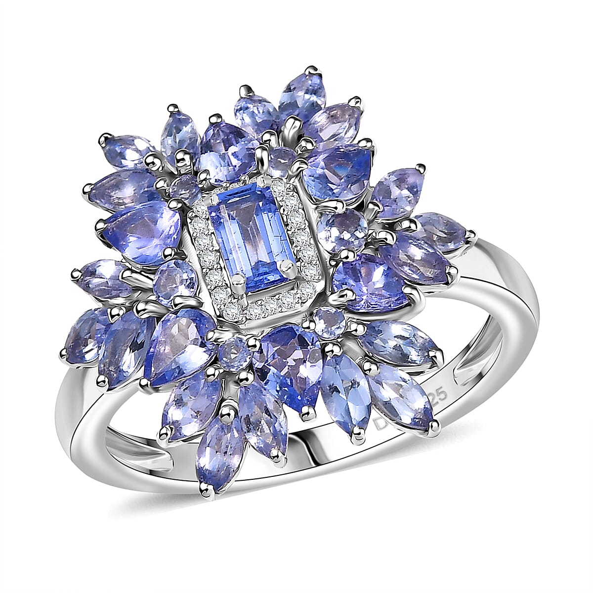 Tanzanite, White Zircon Ring in Rhodium Over Sterling Silver (Size 10.0) 3.00 ctw