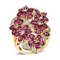 Orissa Rhodolite Garnet, White Zircon Ring in 18K Vermeil YG Over Sterling Silver (Size 10.0) 7.30 ctw