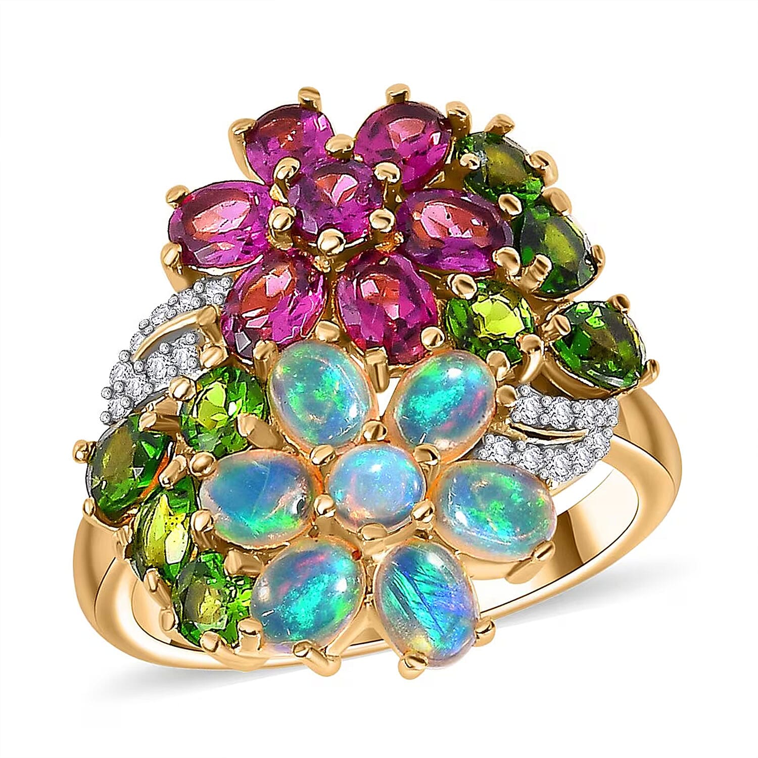 Orissa Rhodolite Garnet and Multi Gemstone 3.50 ctw Ring in 18K Vermeil Yellow Gold Over Sterling Silver (Size 10.0)