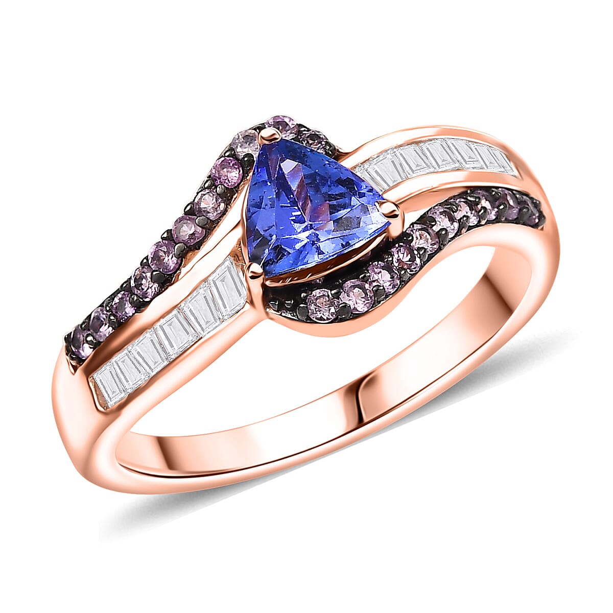 AAA Tanzanite, Multi Gemstone Ring in 18K Vermeil RG Over Sterling Silver (Size 6.0) 1.30 ctw