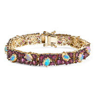 D'Joy Orissa Rhodolite Garnet and Ethiopian Welo Opal 23.60 ctw Mystic Romance Bracelet in 18K Vermeil Yellow Gold Over Sterling Silver (8.00 In)