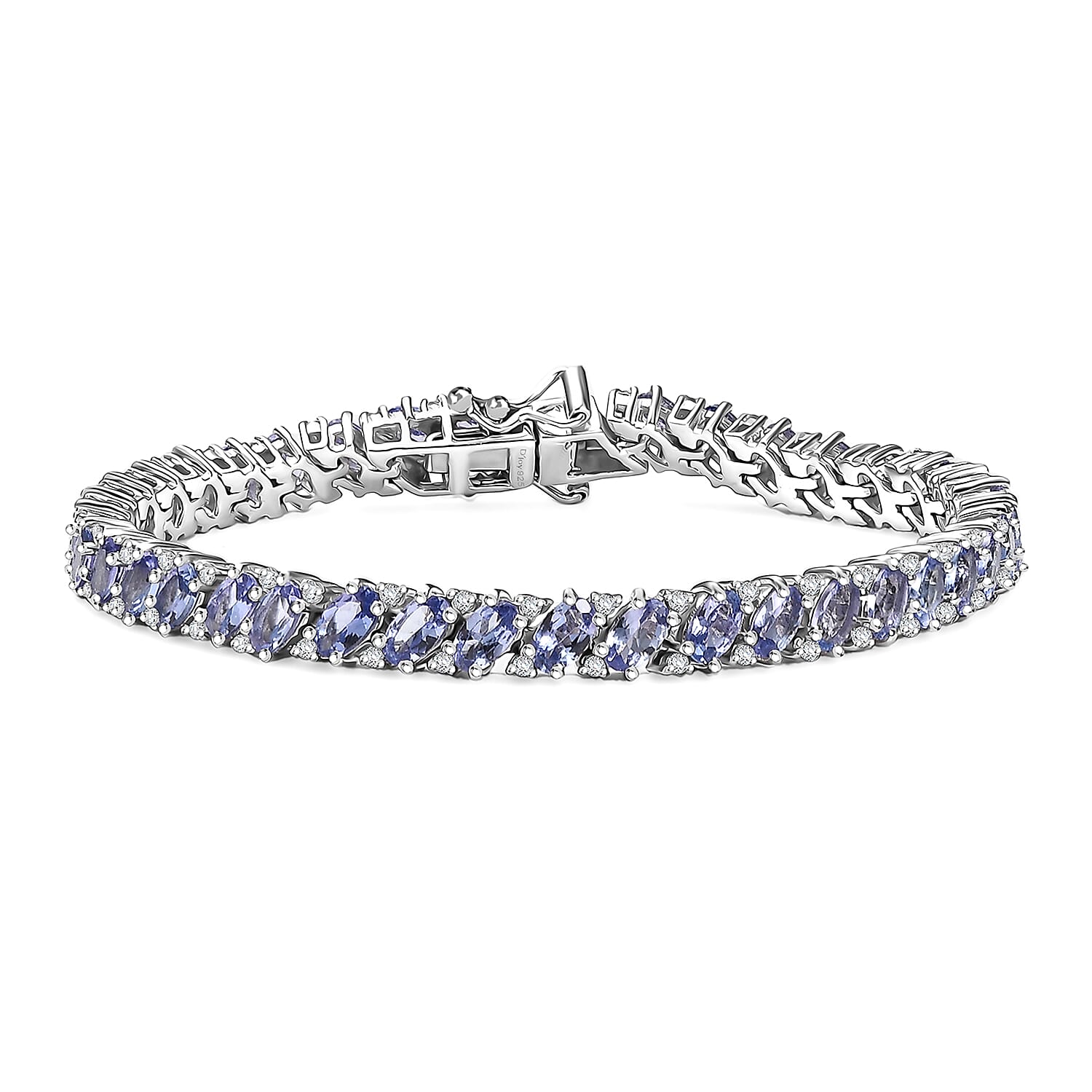 Tanzanite and White Zircon 10.20 ctw Bracelet in Rhodium Over Sterling Silver (6.50 In)