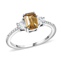 Premium Yellow Zircon, White Zircon Ring in Rhodium Over Sterling Silver (Size 10.0) 2.25 ctw