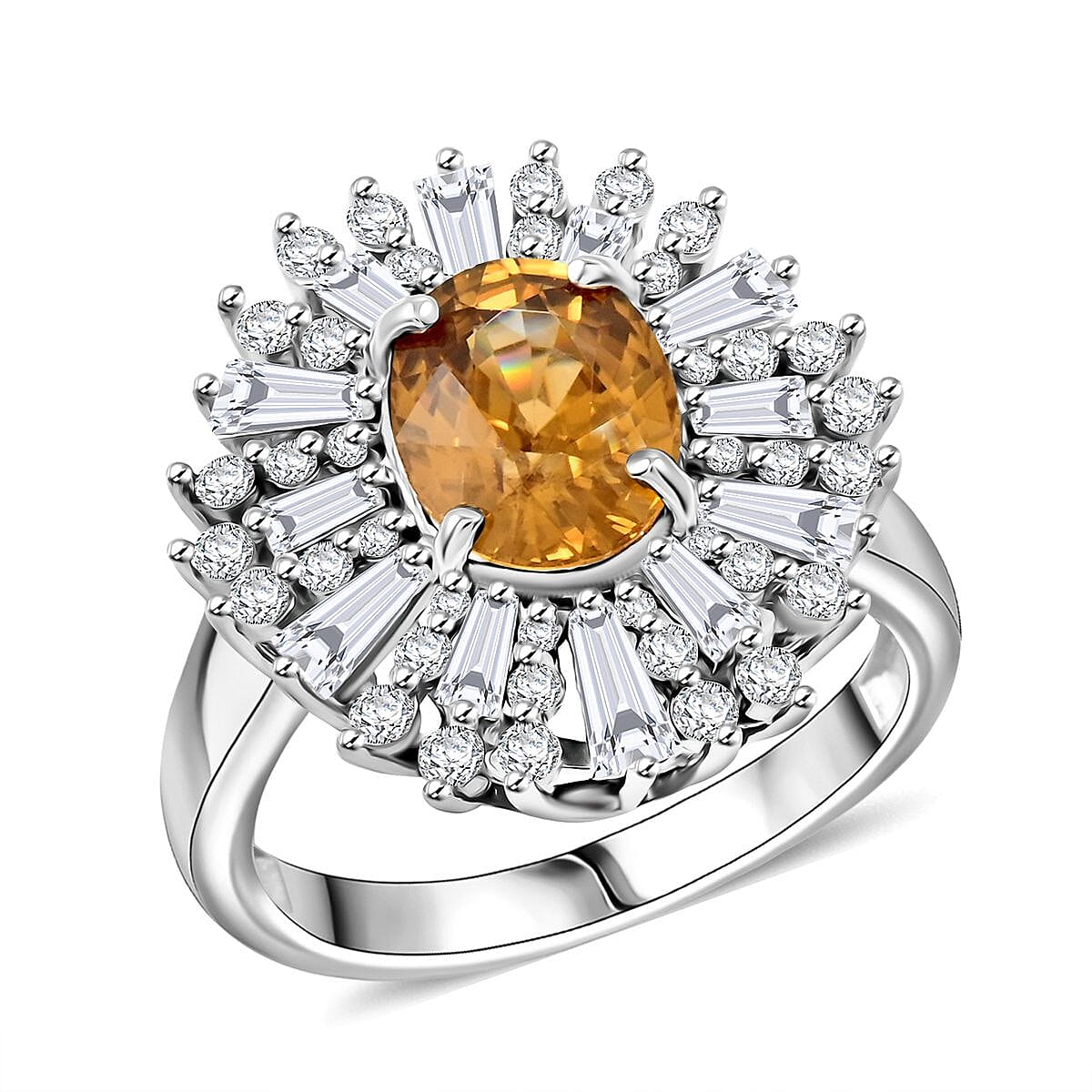 Premium Tanzania Yellow Zircon and White Zircon 4.40 ctw Frosted Majesty Ring in Rhodium Over Sterling Silver (Size 10.0)