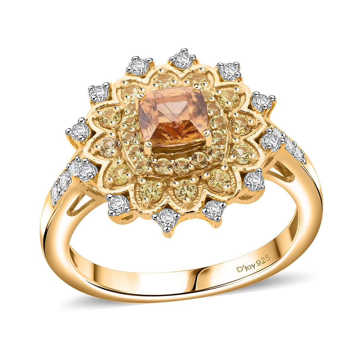 Premium Yellow Zircon and Multi Gemstone 2.00 ctw Golden Garden Ring in 18K Vermeil Yellow Gold Over Sterling Silver (Size 10.0)