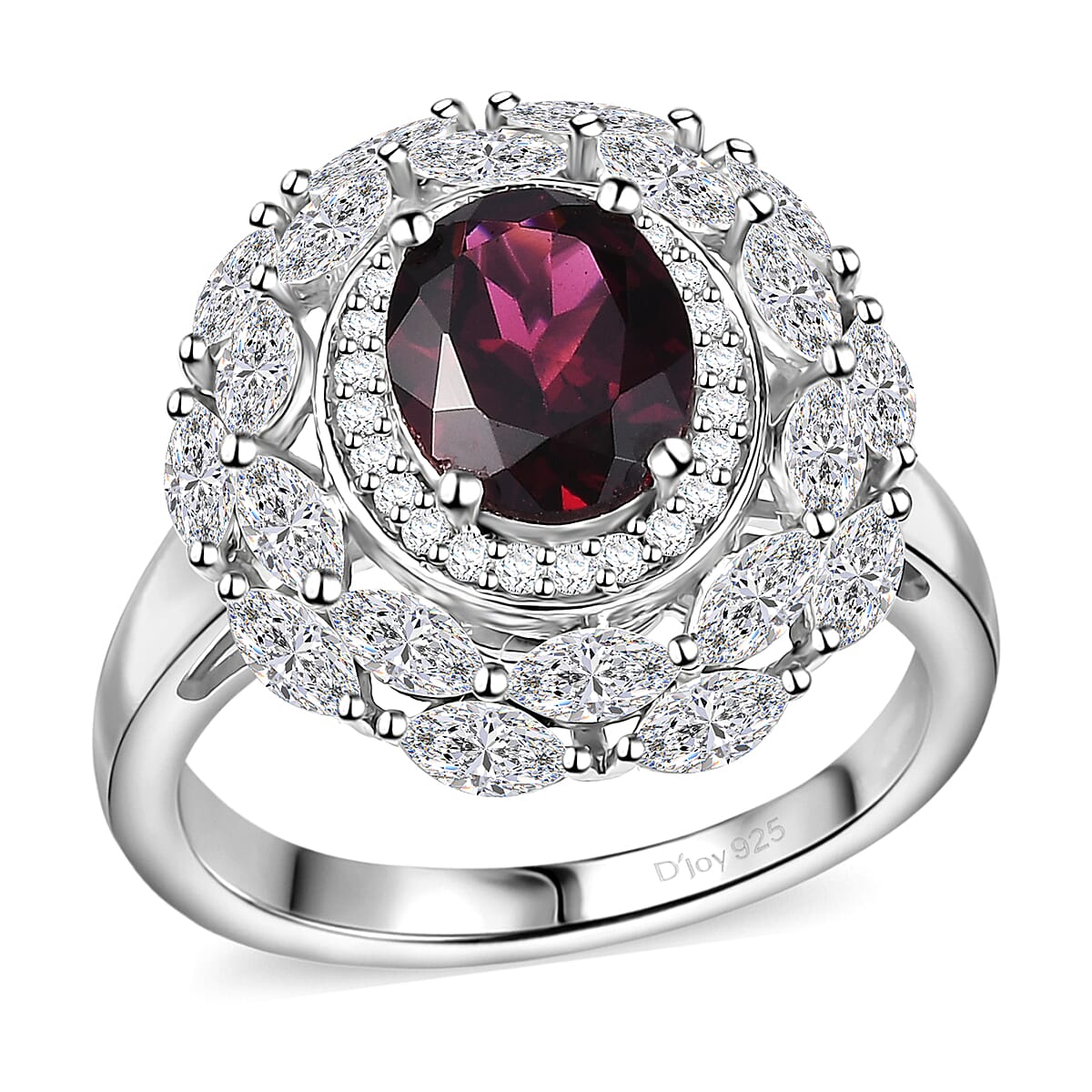 Orissa Rhodolite Garnet, White Zircon Ring in Rhodium Over Sterling Silver (Size 10.0) 4.75 ctw