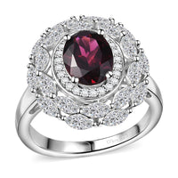 Orissa Rhodolite Garnet, White Zircon Ring in Rhodium Over Sterling Silver (Size 10.0) 4.75 ctw