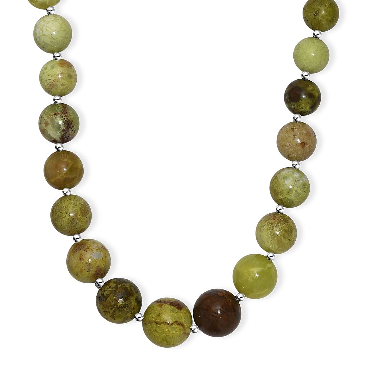 Green Opal 385.00 ctw Beaded Necklace in Stainless Steel 18 Inches