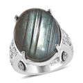 Madagascar Fire Labradorite 18.10 ctw Ring in Stainless Steel (Size 10.0) - Sticky add to cart bar
