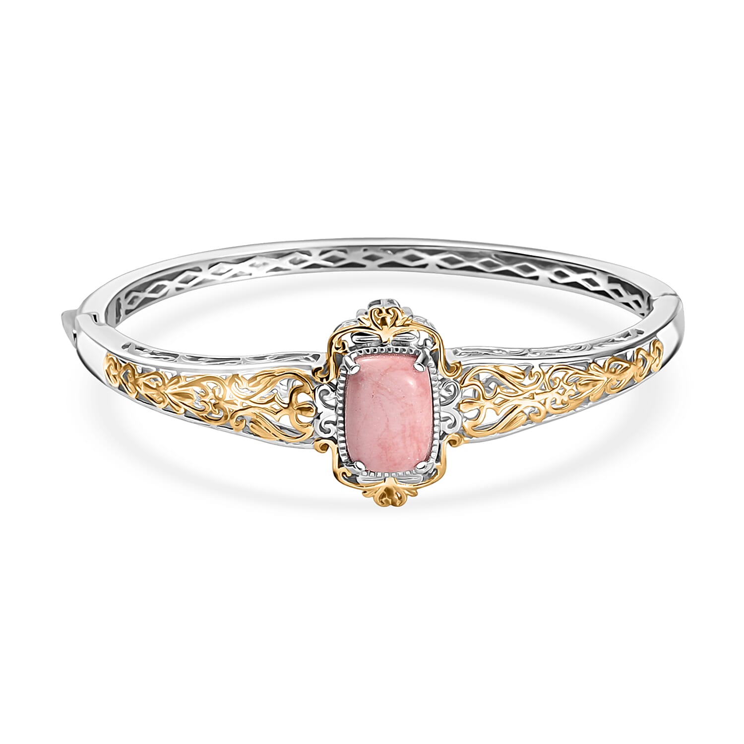 Karis Premium Oregon Peach Opal 4.50 ctw Bangle Bracelet in 18K YG Plated and Platinum Bond (7.25 In)