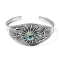 D'Joy Artisan Crafted Blue Moon Turquoise 8.25 ctw Cactus, Dragonfly and Sunflower Cuff Bracelet in Black Oxidized Sterling Silver (7.25 In) - Sticky add to cart bar