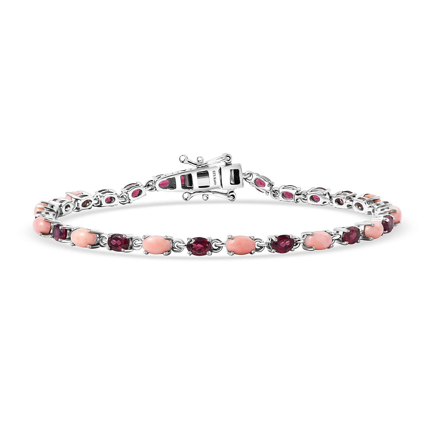 Karis Oregon Peach Opal, Orissa Rhodolite Garnet Bracelet in Platinum Bond (7.25 In) 5.40 ctw