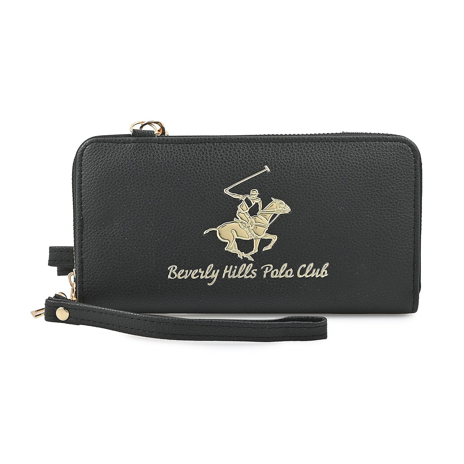 Beverly Hills Polo Club Black Vegan Leather Wristlet Wallet or Crossbody Bag