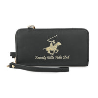 Beverly Hills Polo Club Black Vegan Leather Wristlet Wallet or Crossbody Bag