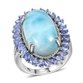 Larimar, Tanzanite Ring in Rhodium Over Sterling Silver (Size 10.0) 18.65 ctw - Sticky add to cart bar
