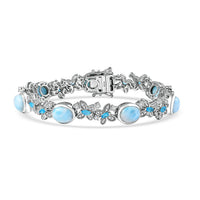Premium Larimar, Multi Gemstone 18.50 ctw Bracelet in Rhodium Over Sterling Silve (7.25 In)