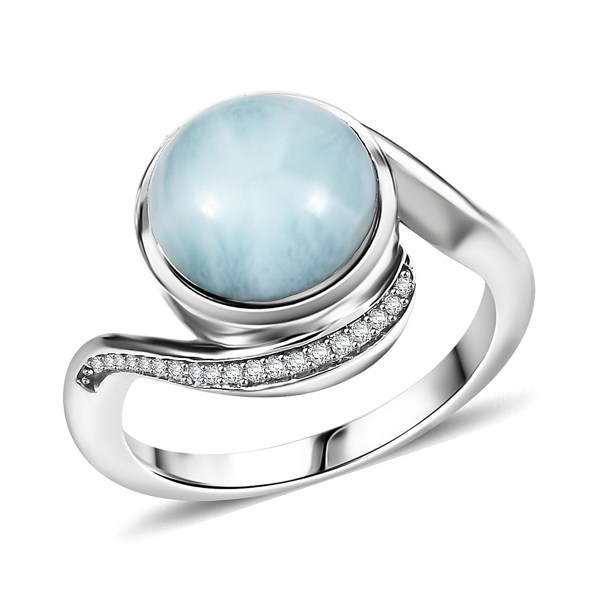 Larimar, White Zircon Ring in Rhodium Over Sterling Silver (Size 10.0) 4.80 ctw