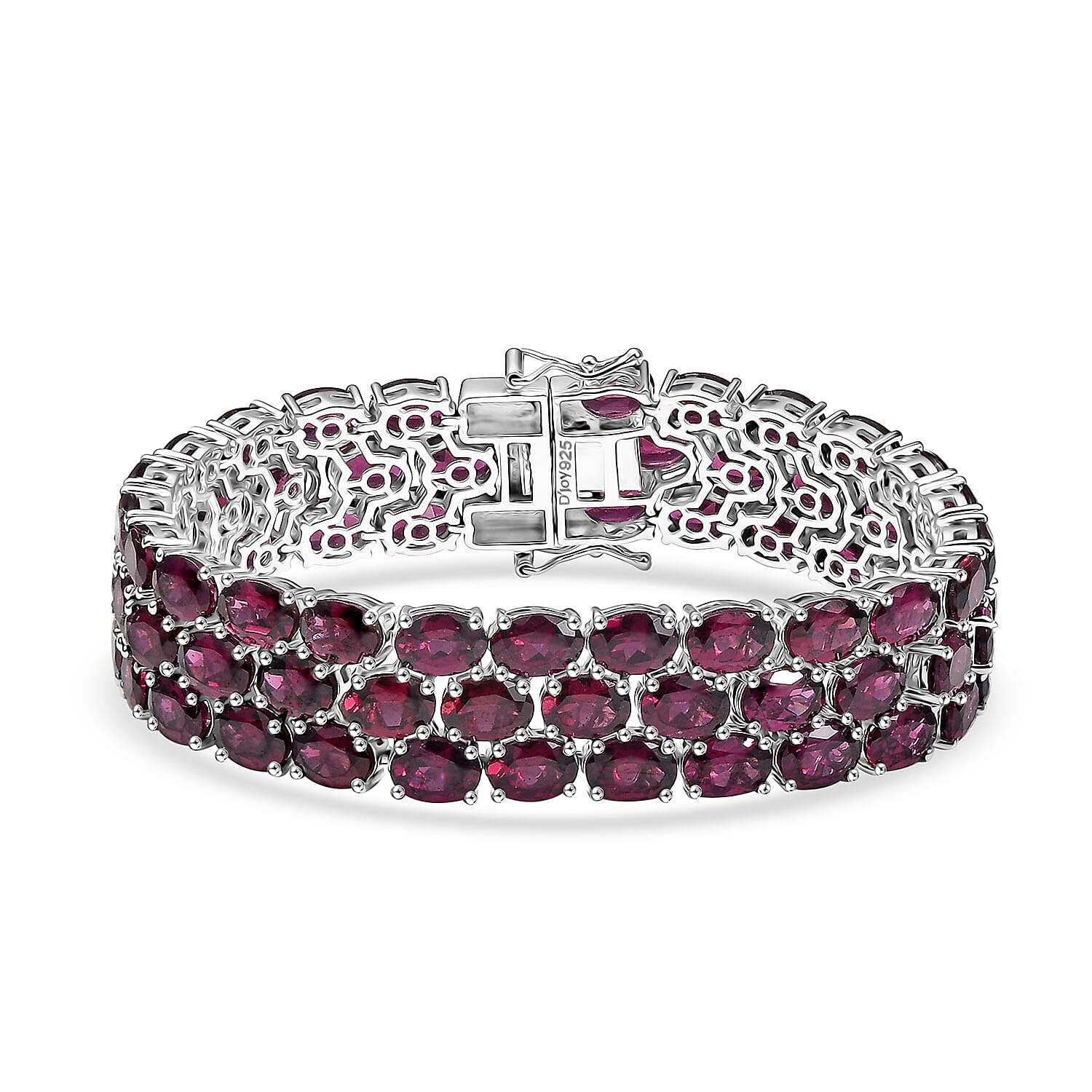 D'Joy Orissa Rhodolite Garnet Carpet Bracelet in Rhodium Over Sterling Silver (6.50 In) 59.50 ctw