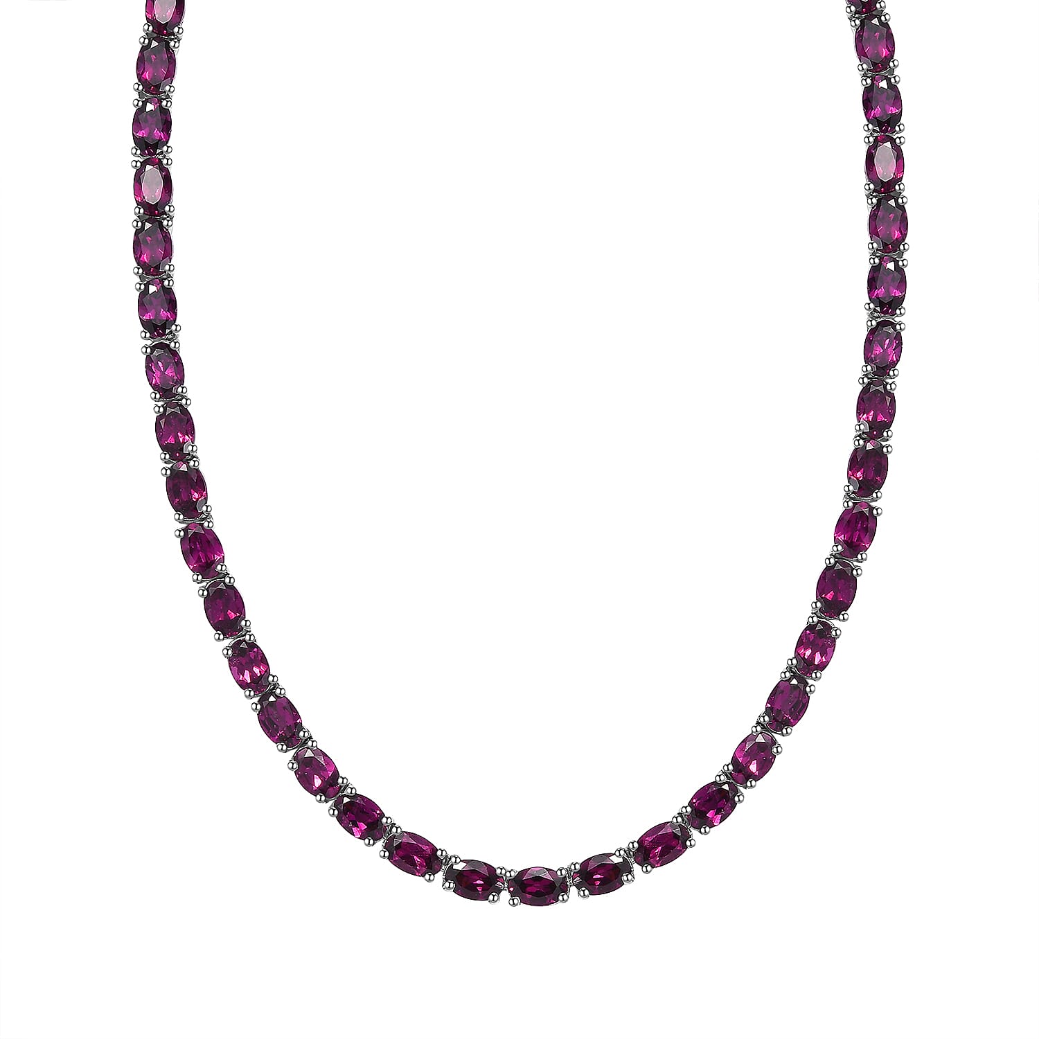 D'Joy Orissa Rhodolite Garnet 39.0 ctw Tennis Necklace in Rhodium Over Sterling Silver 18 Inches