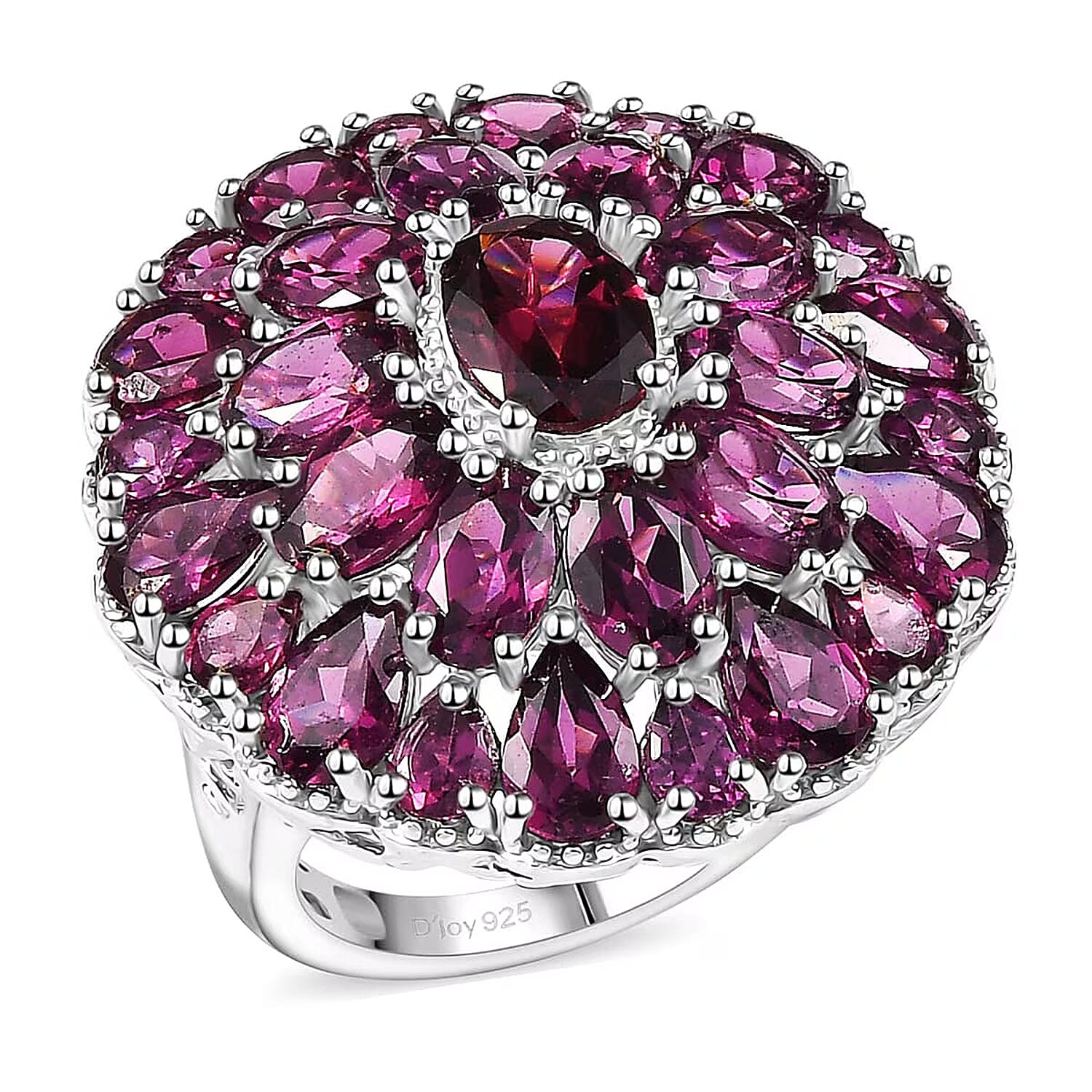 Orissa Rhodolite Garnet Ring in Rhodium Over Sterling Silver (Size 11.0) 12.90 ctw