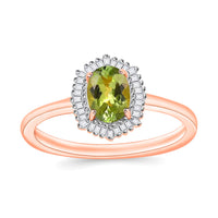 Natural Calabar Green Tourmaline and Diamond 1.19 ctw Ring in 18K Vermeil Rose Gold Over Sterling Silver (Size  10.0)