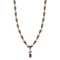 D'Joy Premium Tanzania Yellow Zircon and White Zircon 16.40 ctw Floral Necklace 18 Inches in Rhodium Over Sterling Silver