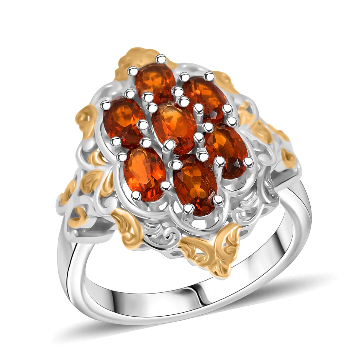 Brazilian Cherry Citrine 1.50 ctw Ring in 18K YG Plated and Rhodium Over Sterling Silver (Size 10.0)