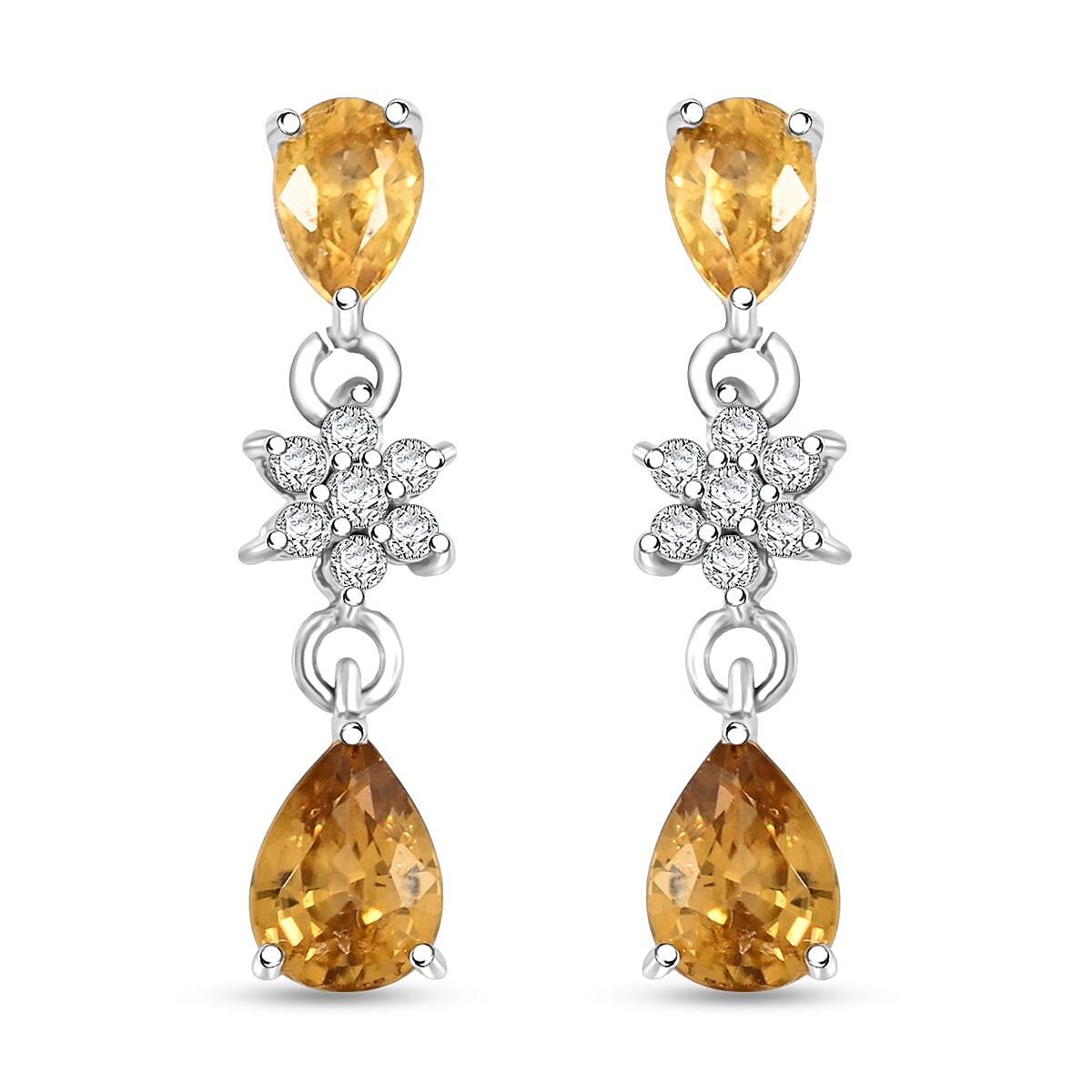 Premium Tanzania Yellow Zircon and White Zircon 3.85 ctw Eternal Drizzle Drop Earrings in Rhodium Over Sterling Silver