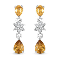Premium Tanzania Yellow Zircon and White Zircon 3.85 ctw Eternal Drizzle Drop Earrings in Rhodium Over Sterling Silver
