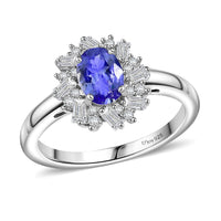Tanzanite, White Zircon Ring in Rhodium Over Sterling Silver (Size 10.0) 1.35 ctw