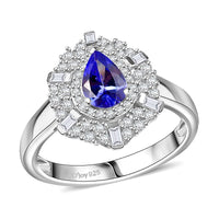 Tanzanite, White Zircon Ring in Rhodium Over Sterling Silver (Size 10.0) 1.30 ctw