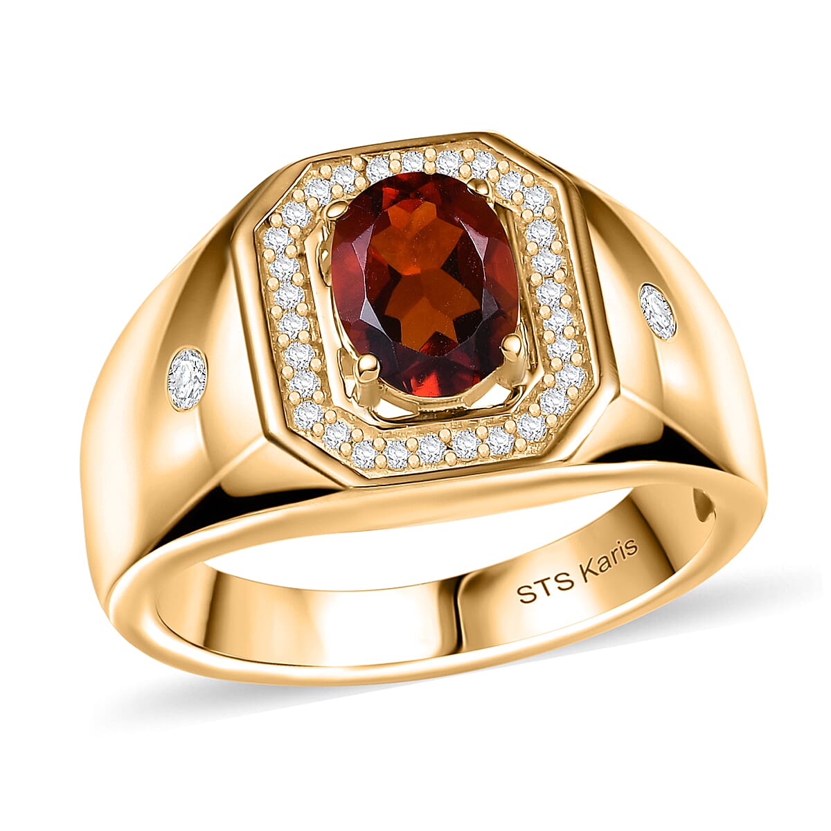 Karis Brazilian Cherry Citrine, White Zircon Mens Ring in 18K YG Plated (Size 10.0) 1.50 ctw