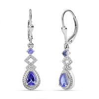 D'Joy Tanzanite and White Zircon 1.20 ctw Royal Vintage Earrings in Rhodium Over Sterling Silver