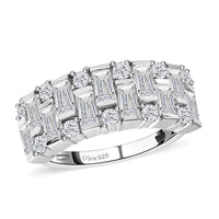Moissanite 1.60 ctw Half Eternity Band Ring in Rhodium Over Sterling Silver